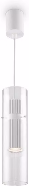 Lampada a sospensione moderna Dynamics Maytoni in alluminio e vetro bianco e trasparente, cilindrica, con attacco GU10, dimmerabile