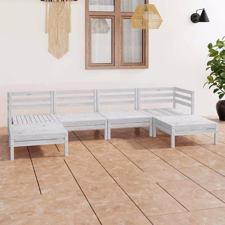 Set Salotto da Giardino vidaXL in Legno di Pino Bianco con Divano Angolare e Ottoman, 6 Pezzi