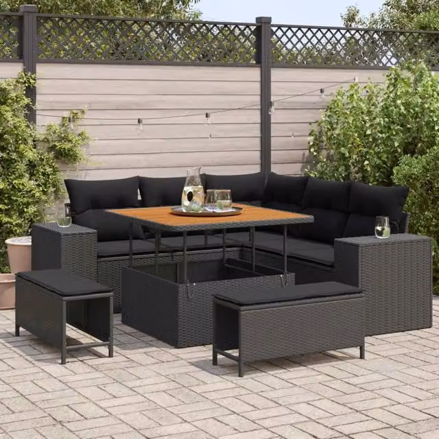 Set Divano da Giardino 8 pz 7-Numero di posti Nero polyrattan 3363944