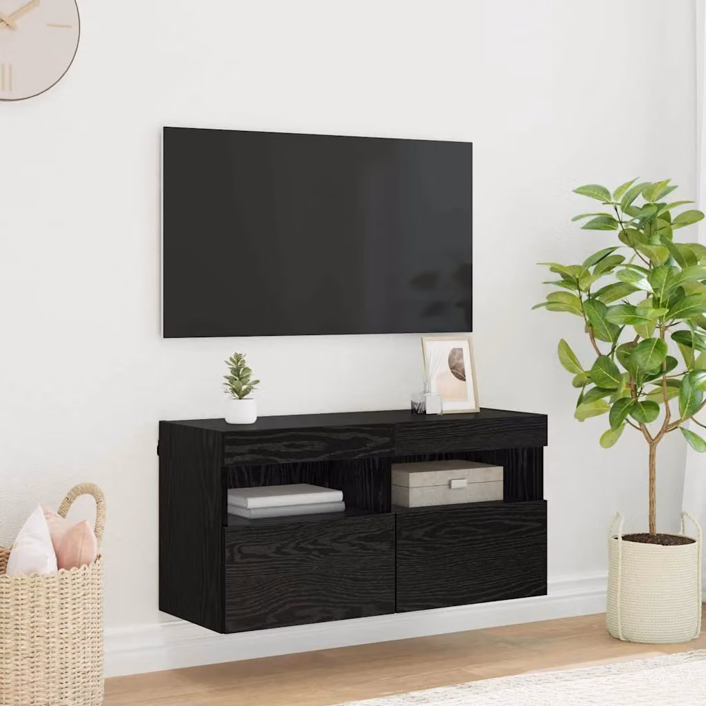 Mobile TV da parete vidaXL moderno in MDF, Rovere Nero, L 80 cm x P 30 cm x H 40 cm