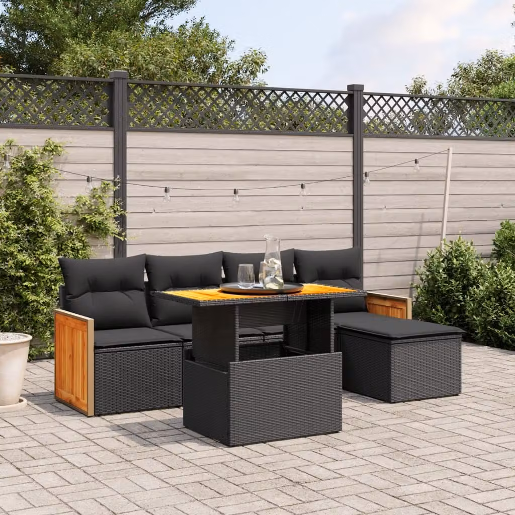 Maison Exclusive - Set Divano da Giardino 6 pz con Cuscini Nero in Polyrattan
