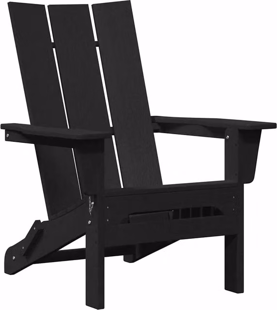 Sedia da Giardino Adirondack Pieghevole in HDPE Nero L: 80,5 cm, P: 74,5 cm, H: 92 cm