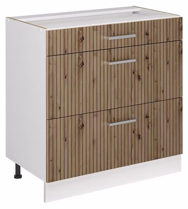 Mobiletto base per cucina Vicco R-Line Rovere artigianale/Bianco 80 cm con 3 cassetti senza piano di lavoro, Model 72331