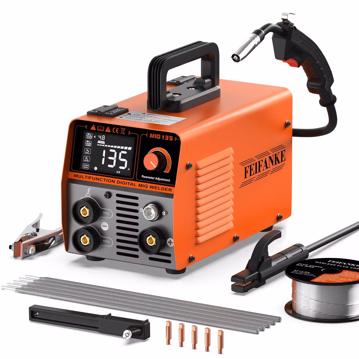 Saldatrice MIG senza gas - 135 Ampere - 220 Volt - Filo animato - IGBT