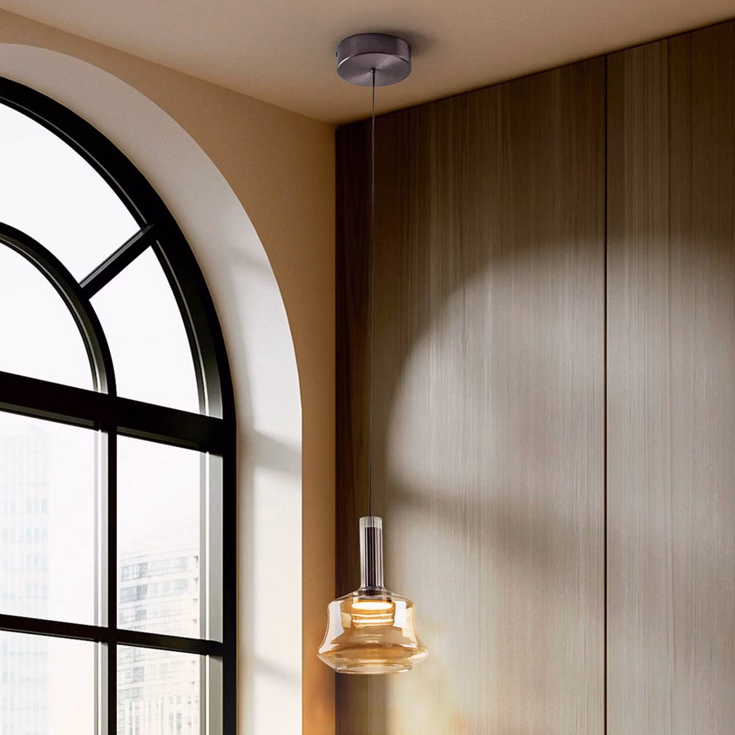 Schuller Valencia Lampada a sospensione in vetro Scarlett, dimmerabile, Crema / Ambra, Soggiorno / Sala da pranzo, Vetro, Lampada a sospensione