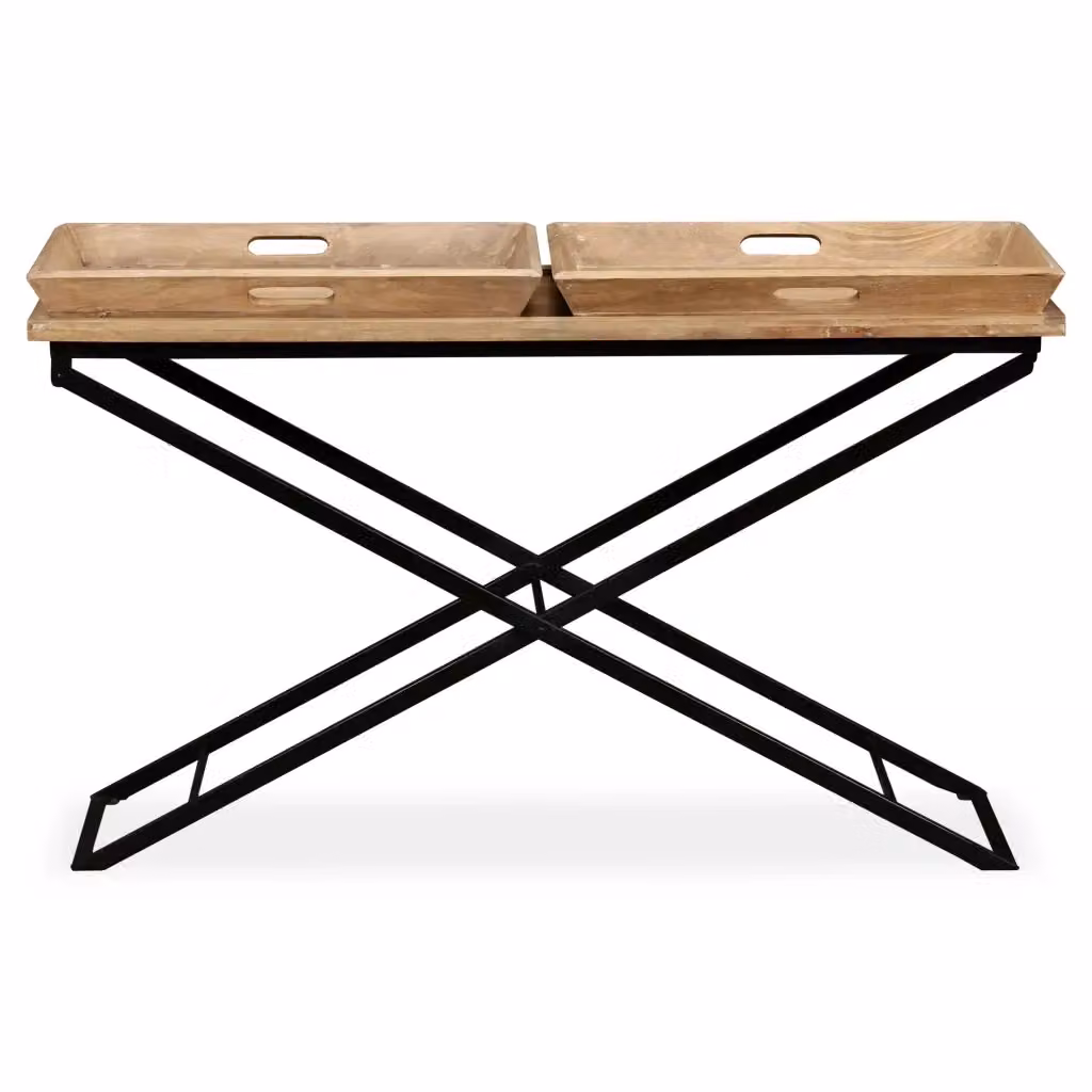 Tavolino Consolle con Piano Ribaltabile in Legno di Mango e Metallo Marrone vidaXL L: 130 cm, P: 40 cm, H: 80 cm – 2
