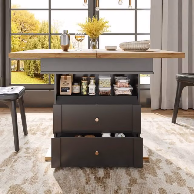 Tavolo da Pranzo Allungabile Pieghevole ¨C MINIMAL ¨C Nero, 110-140x80 cm, 4-6 Persone