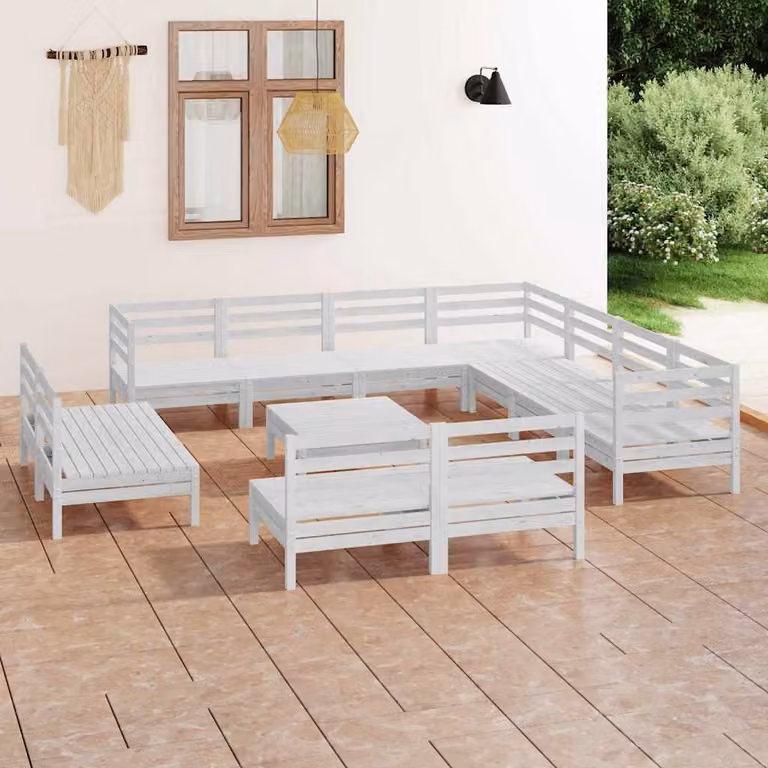 Set Salotto da Giardino vidaXL a Forma di L in Legno di Pino Bianco con Cuscini Inclusi