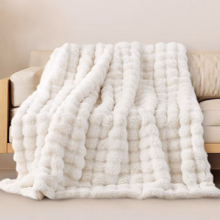 Coperta in pile, 160x200 cm, estremamente morbida, 1000 GSM, per divano e letto (bianca)