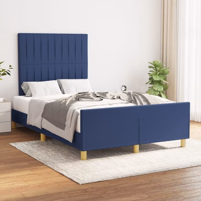 The Living Store Struttura letto con testiera blu 120x200 cm in tessuto