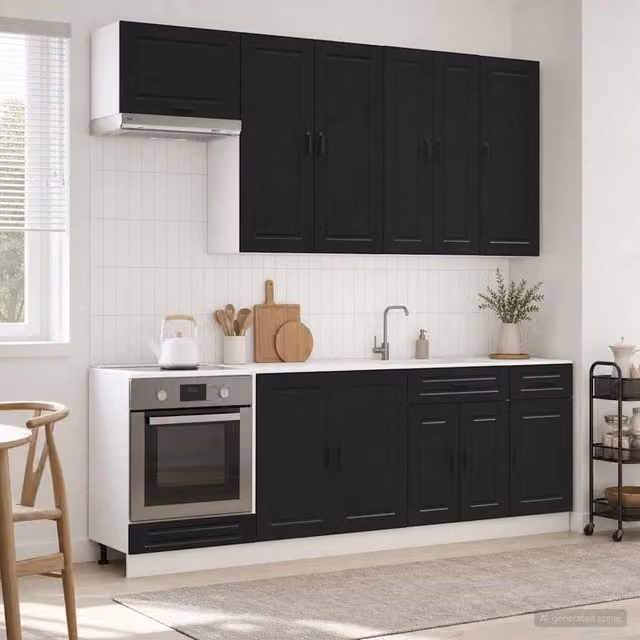 Unità Cucina Moderna vidaXL PORTO 8 Pezzi Nero Opaco in MDF con Ante e Cassetti L/P/H: 152 x 80 x 46 cm