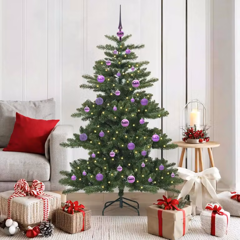 Albero di Natale Artificiale Moderno vidaXL Verde con Luci LED Warm White, Altezza: 150 cm