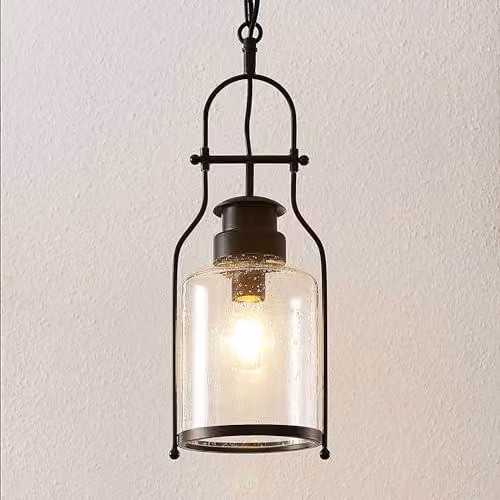Lampada a sospensione (lanterna) Rozalie (stile retrò, vintage, antico) in metallo nero (1 portalampada E27) - Lampada da soffitto, lampada per la sala da pranzo, lampada a sospensione, lampada per il corridoio
