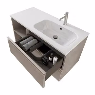 Mobile bagno sospeso Master INBAGNO grigio opaco con lavabo a destra e specchio contenitore L: 101 cm, P: 46 cm, H: 60 cm – 2