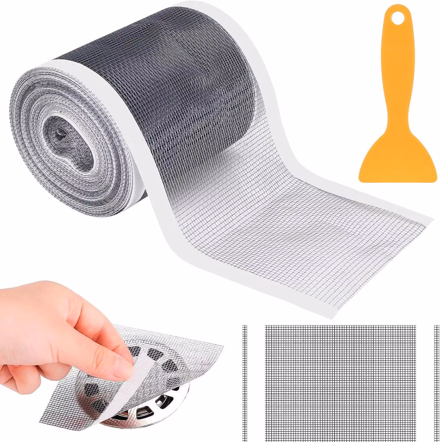 Filtro monouso da 70 mm x 10 m - Griglia filtrante per scarichi doccia - Scarico per doccia - Adesivo a rete - Adesivo filtrante - Adesivo per vasca da bagno - Filtro per capelli - Copertura