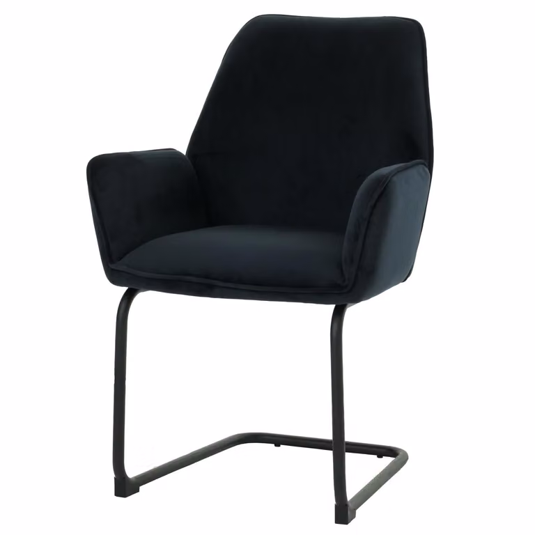 Sedia senza braccioli HWC-G67, sedia da pranzo, sedia da cucina, tessuto/materiale MVG, colore grigio antracite-blu