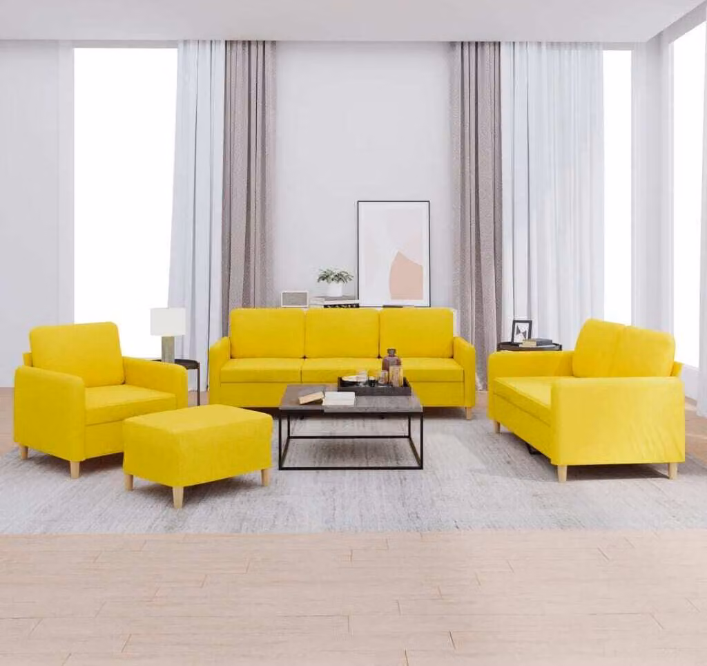 Maison Exclusive - Set divano 4 pezzi con cuscini in tessuto giallo chiaro