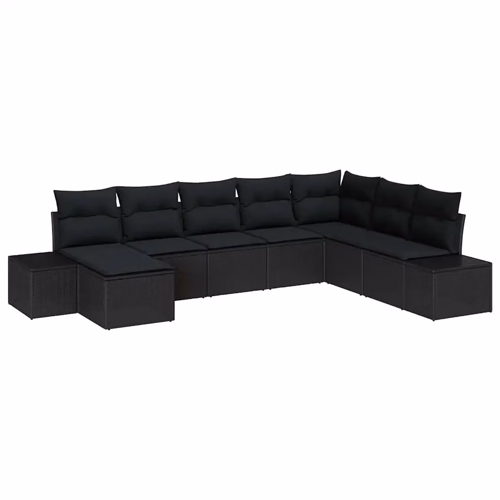 Set Divano da Giardino Moderno vidaXL in Polyrattan Nero con Cuscini 8 Pezzi – 2