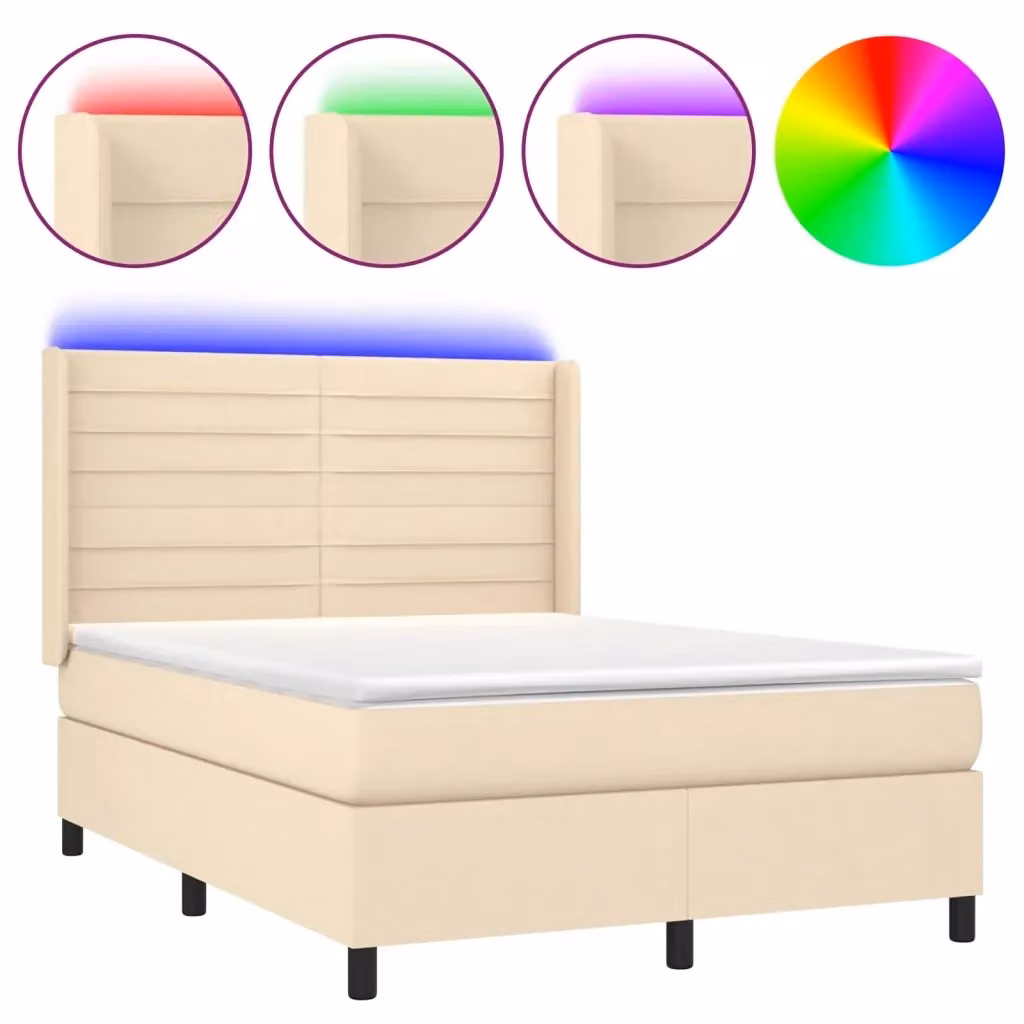 Letto Ibrido con Materasso vidaXL in Tessuto Beige e Bianco con Illuminazione LED e Porta USB L/P/H: 140 x 190 x 128 cm – 2