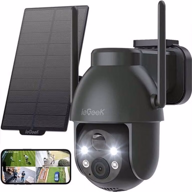Telecamera di sicurezza wireless per esterni, alimentata a energia solare, con risoluzione 2K e rotazione panoramica a 360 gradi