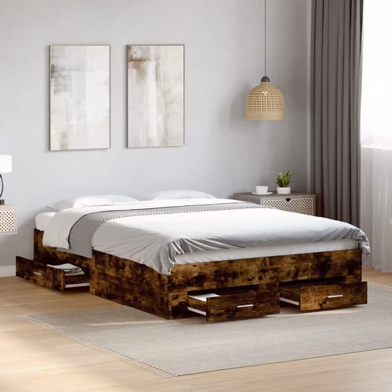 Giroletto con cassetti vidaXL in legno Rovere Fumo, L/P/H: 120 x 200 x 32 cm