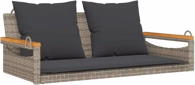 Panchina dondolo da giardino in polyrattan con cuscini grigi L: 109 cm, P: 62 cm, H: 40 cm – 1