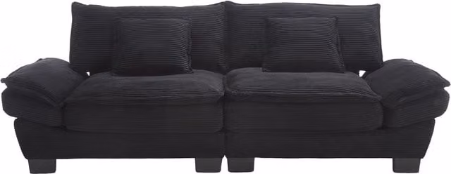 Divano moderno a 2 posti Gomyway in velluto nero con struttura in legno e cuscini inclusi, L: 224 cm, P: 81 cm, H: 81 cm