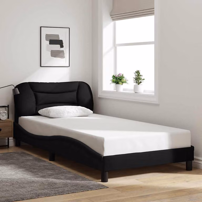 vidaXL Giroletto Hvar senza Materasso Nero in Tessuto e Legno 100x200 cm