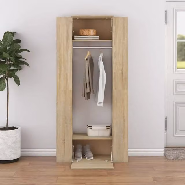 Set di mobili da corridoio vidaXL in legno color rovere marrone con ante a battente e ripiani interni