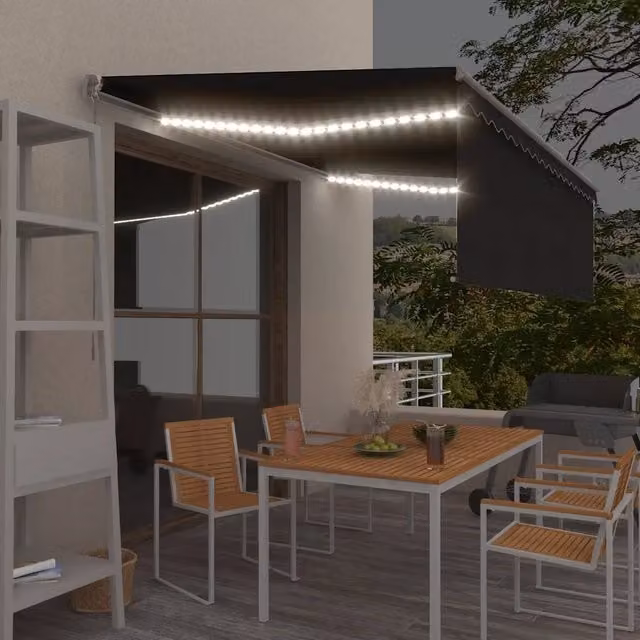 Tenda da Sole Retrattile Manuale VIDAXL con LED in Poliestere e Alluminio, Colore Antracite, L: 450 cm x P: 300 cm