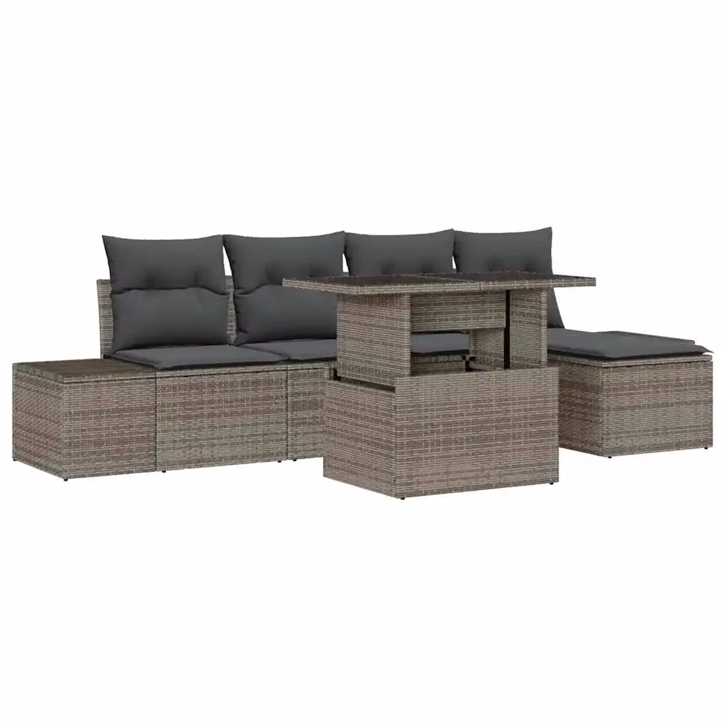 Set Divano da Giardino a L vidaXL 6 Pezzi Grigio con Tavolino e Pouf in Polyrattan e Acciaio – 2