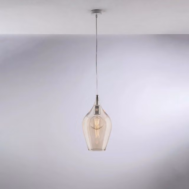 Lampadario Sospeso Contemporaneo Ares Bonetti Illumina in Metallo e Vetro Ambra Trasparente con Attacco E27