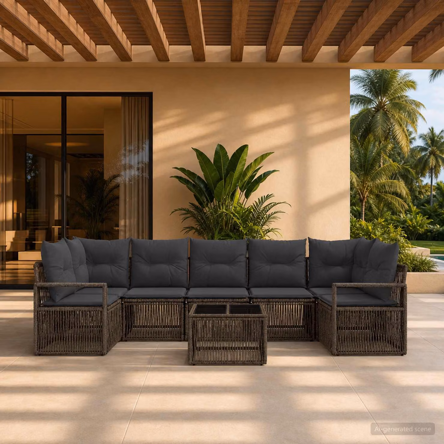 Set Divano da Giardino vidaXL 8 Pezzi a Forma di L Grigio con Cuscini e Tavolino in Polyrattan e Acciaio