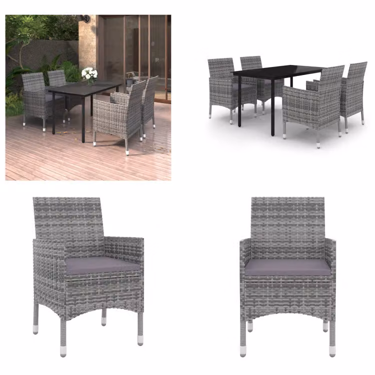 vidaXL Set da pranzo da giardino 5 pezzi con cuscini in polirattan e vetro - Set da pranzo da giardino - Set da pranzo da giardino - Set da pranzo da esterno - Tavolo e sedie da giardino