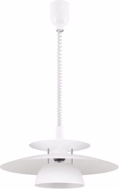 Lampadario a sospensione moderno Eglo in plastica e metallo bianco e cromato con luce E27 e altezza regolabile