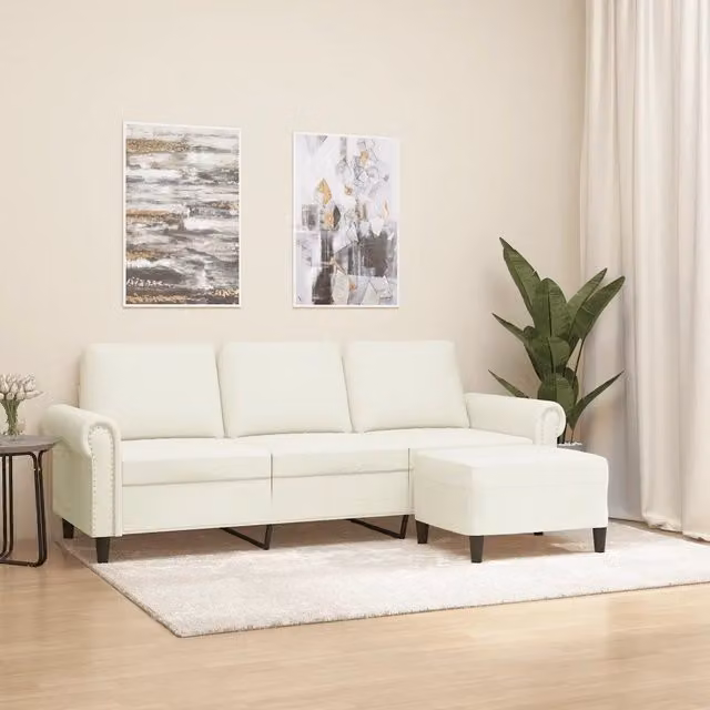 Divano a 3 posti moderno vidaXL in velluto beige con poggiapiedi coordinato L: 212 cm, P: 80 cm, H: 77 cm