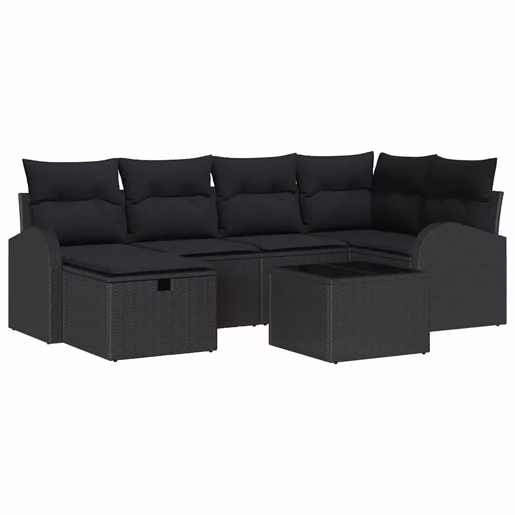 Set Divano da Giardino a L vidaXL in Polyrattan Nero con Cuscini e Struttura in Acciaio – 2