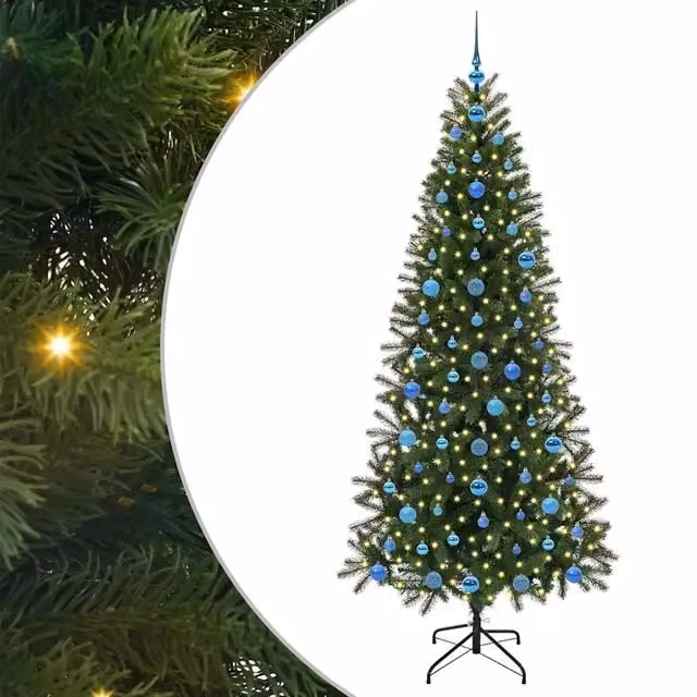 Albero di Natale artificiale moderno vidaXL verde con 300 LED luce bianca calda in PE e PVC, Altezza: 210 cm