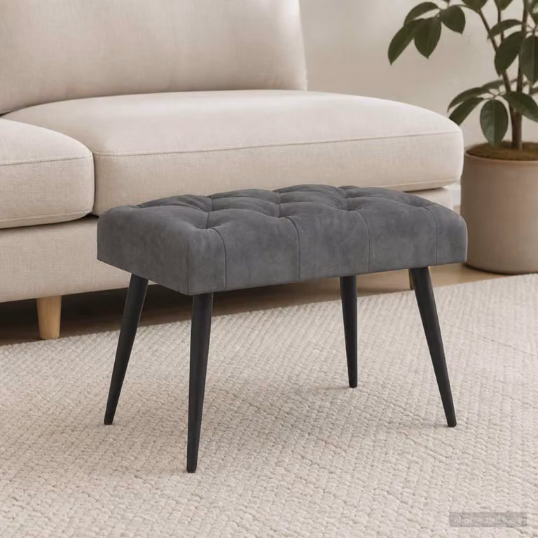 Panchina moderna vidaXL in tessuto grigio con bottoni imbottiti L: 60 cm, P: 40 cm, H: 45 cm
