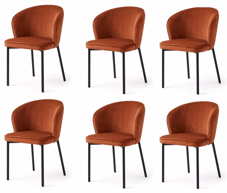 Set di 6 sedie da pranzo ergonomiche, design elegante, colore arancione terracotta, rivestimento in tessuto