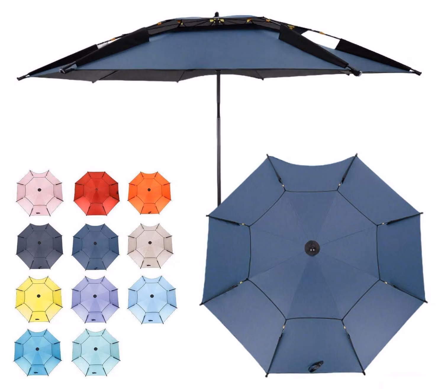 Ombrellone da spiaggia, resistente al vento, con protezione UV 50+, colore blu marino, diametro 200 cm