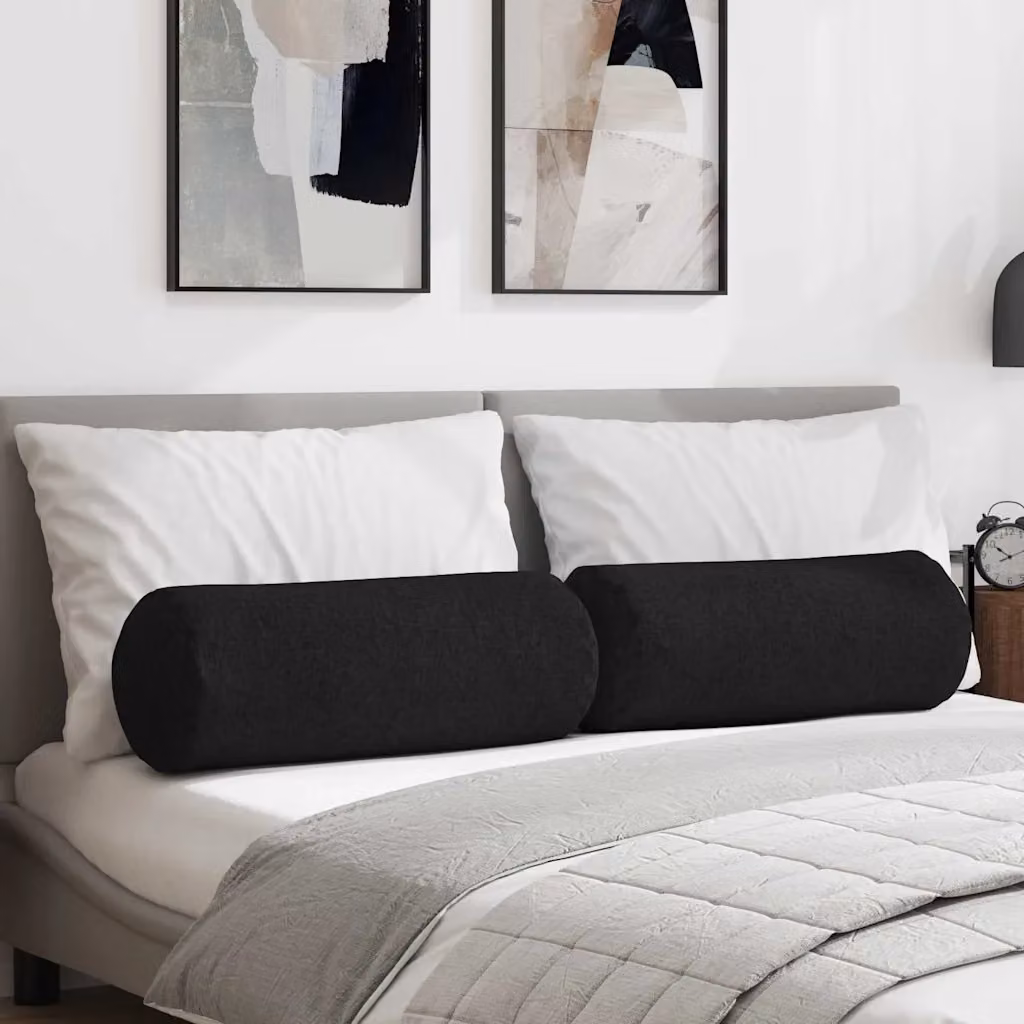 Set di 2 cuscini a rullo vidaXL in tessuto nero, lavabili e rimovibili, Ø 25 x 70 cm