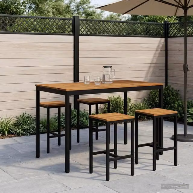 Tavolo da giardino rettangolare in legno di acacia e metallo vidaXL, marrone e nero, L: 147 cm, P: 88,5 cm, H: 76,5 cm