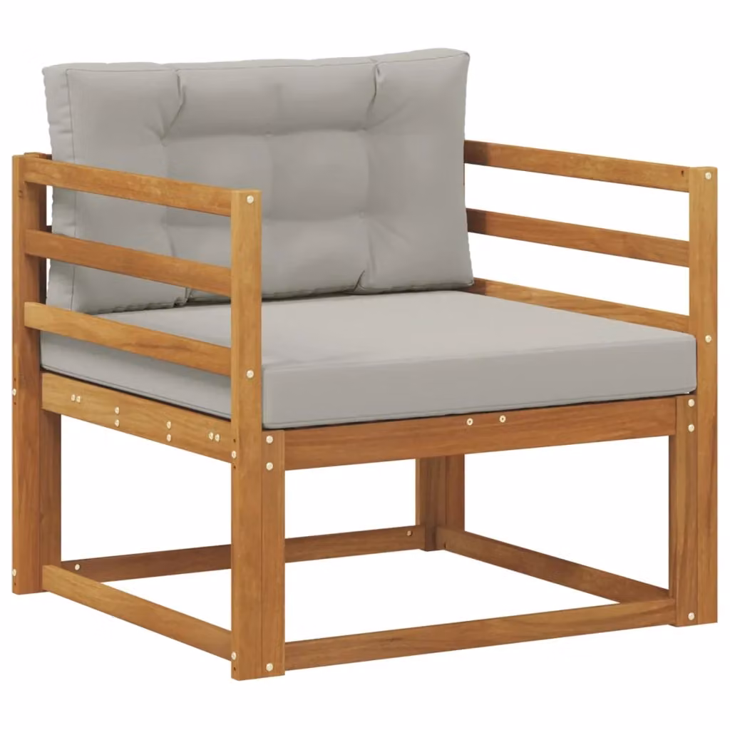 Divano centrale componibile per esterno in legno di acacia con cuscini inclusi, colore naturale e grigio – 2