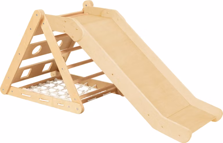 Sunny Sammie 2 in 1 Triangolo di Arrampicata con Scivolo in Legno Colori Naturali | Struttura di Arrampicata per interni per bambini | Giocattolo montessoriano