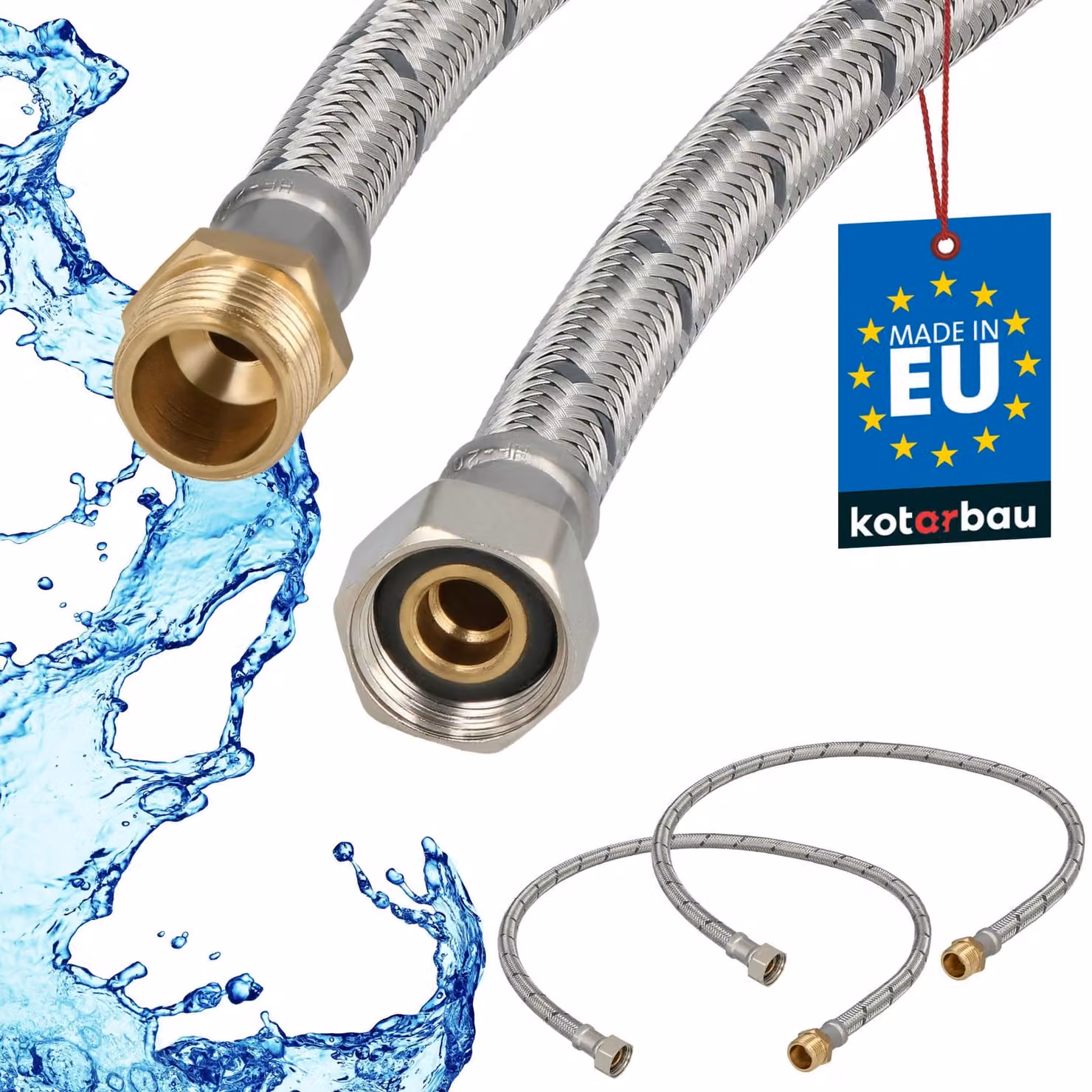 KOTARBAU® 2 Pezzi Tubo Flessibile per Rubinetto 3/8" x 3/8" Rinforzato 80cm Tubo Flessibile Rubinetto Cucina Maschio x Femmina Acciaio Inox
