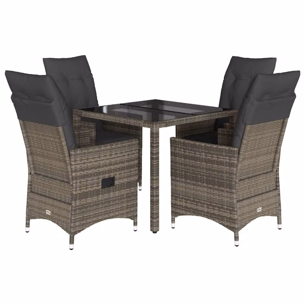 Set da Pranzo da Giardino 5 pz con Cuscini in Polyrattan Grigio