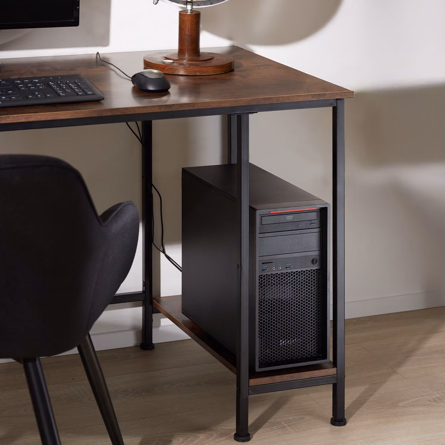 Scrivania da computer TecTake in stile industriale, colore nero e marrone, L/P/H: 140 x 60 x 76,5 cm – 3