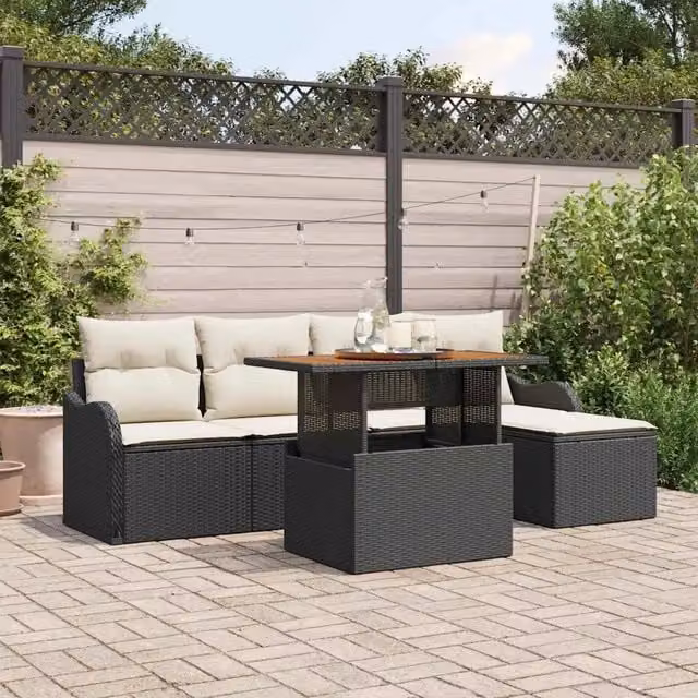 Set Divano da Giardino 6 pz Nero Poly Rattan 3358182