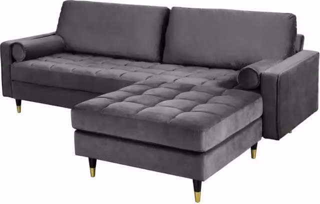 Divano ad angolo reversibile KOLIRI Meublorama in velluto grigio con pouf coordinato per soggiorno L/P/H: 165 x 82 x 90 cm – 1